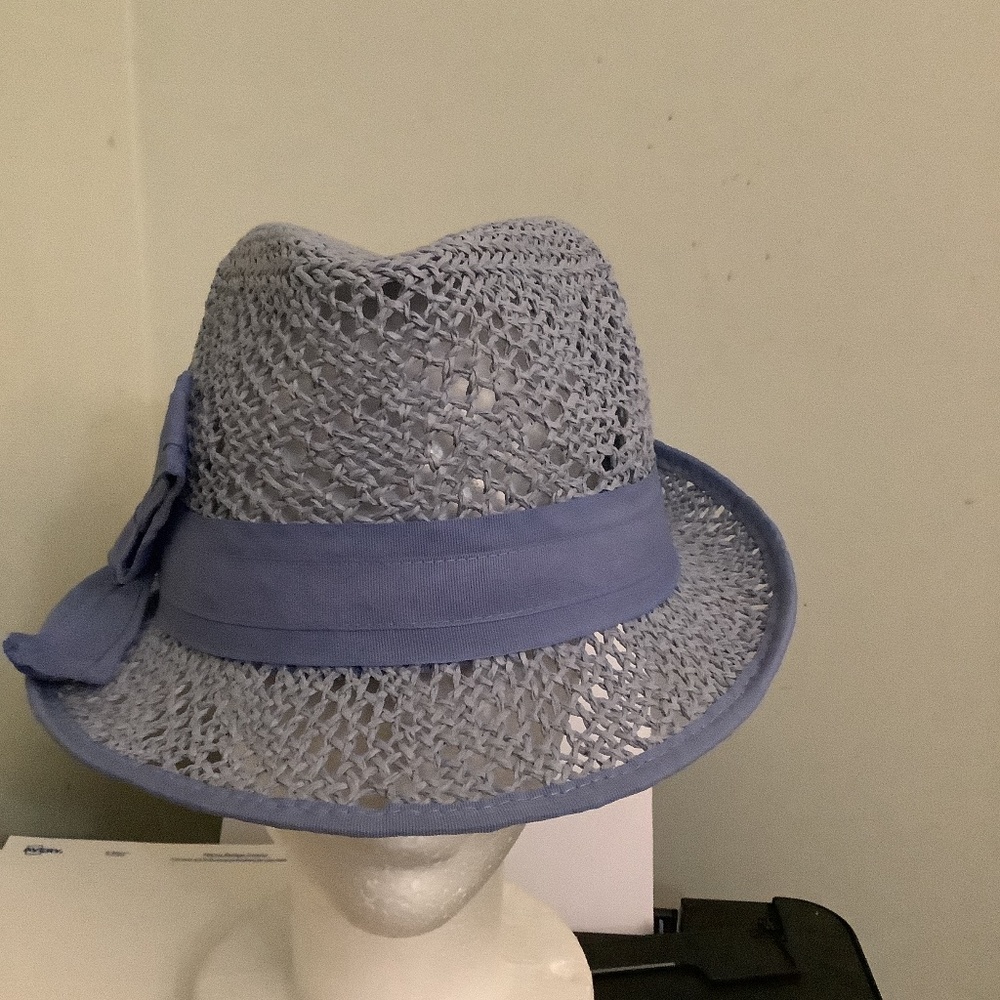 Blue open weave Fedora